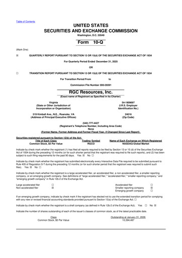 Miniature RGC Resources 10-Q Rapport trimestriel 2026 