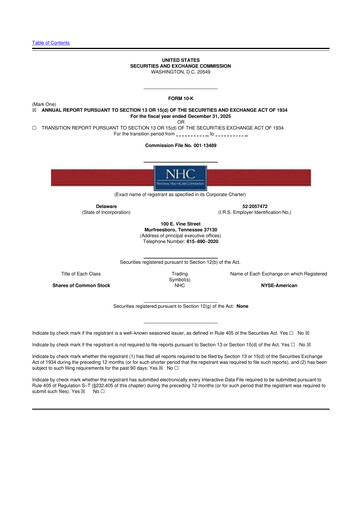 Thumbnail National Healthcare
 10-K Annual Report 2025