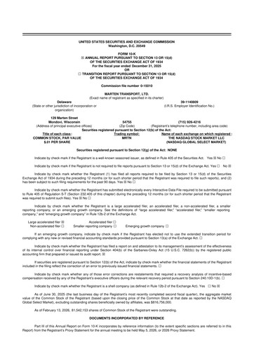 Thumbnail Marten Transport 10-K Annual Report 2025