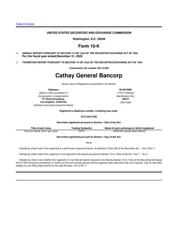 Thumbnail Cathay General Bancorp 10-K Annual Report 2025