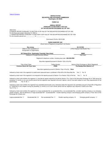 Thumbnail Parke Bancorp 10-K Annual Report 2025