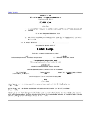 Thumbnail LCNB Corp.
 10-K Annual Report 2025