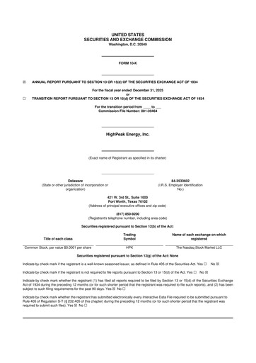 Thumbnail HighPeak Energy 10-K Annual Report 2025