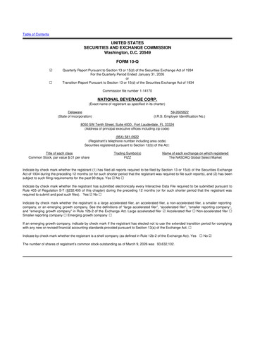 Thumbnail National Beverage
 10-Q Quarterly Report FY2026 