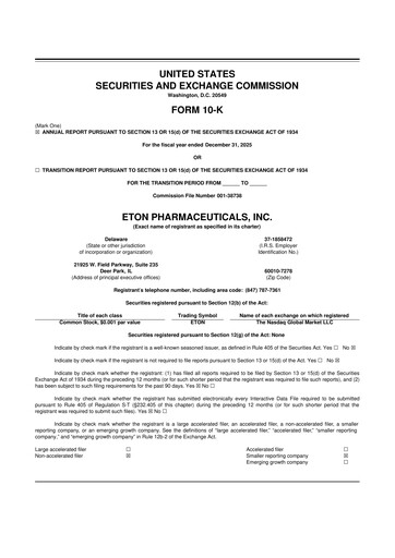 Vorschaubild Eton Pharmaceuticals 10-K Jahresbericht 2025