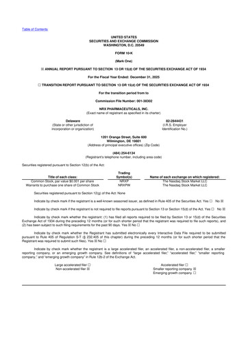 Thumbnail NRx Pharmaceuticals 10-K Annual Report 