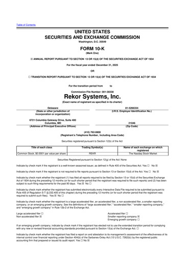 Thumbnail Rekor Systems 10-K Annual Report 2025