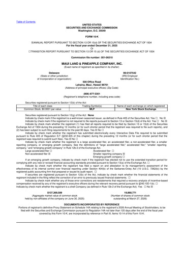 Thumbnail Maui Land & Pineapple Company 10-K Annual Report 2025