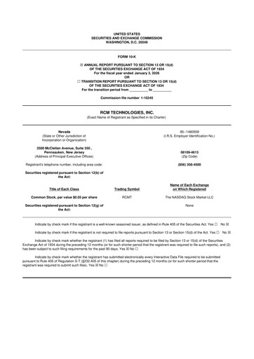 Thumbnail RCM Technologies 10-K Annual Report 