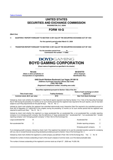 Thumbnail Boyd Gaming
 10-Q Quarterly Report FY 