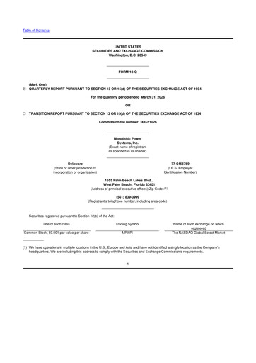 Thumbnail Monolithic Power Systems 10-Q Quarterly Report FY 