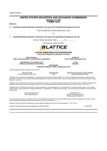 Thumbnail Lattice Semiconductor 10-Q Quarterly Report FY 