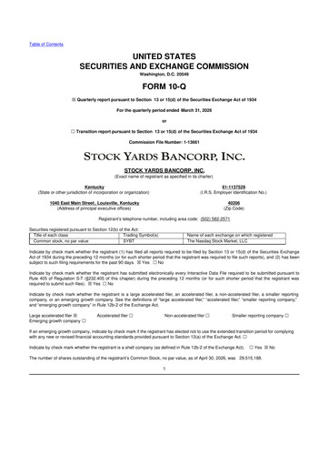 Thumbnail Stock Yards Bancorp 10-Q Quarterly Report FY 