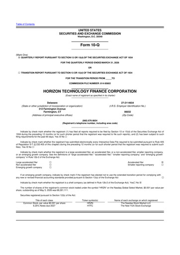 Thumbnail Horizon Technology Finance 10-Q Quarterly Report FY 
