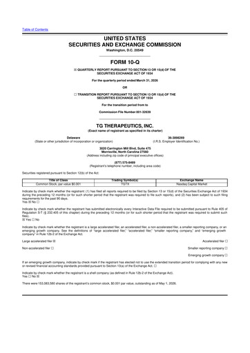 Thumbnail TG Therapeutics 10-Q Quarterly Report FY 