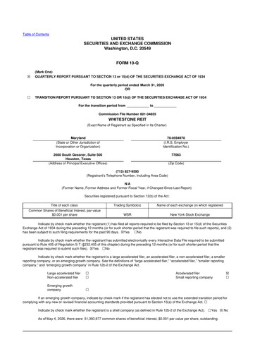 Thumbnail Whitestone REIT 10-Q Quarterly Report FY 
