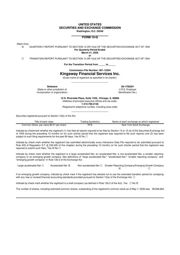 Thumbnail Kingsway Financial Services 10-Q Quarterly Report FY 