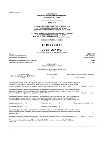 Thumbnail Comstock Inc. 10-Q Quarterly Report FY 