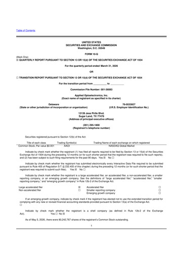 Thumbnail Applied Optoelectronics 10-Q Quarterly Report FY 