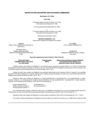 Vorschaubild Marten Transport 10-Q Quartalsbericht  