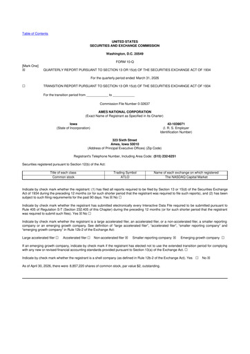 Thumbnail Ames National Corp. 10-Q Quarterly Report FY 