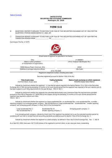 Thumbnail LSI Industries 10-Q Quarterly Report FY 