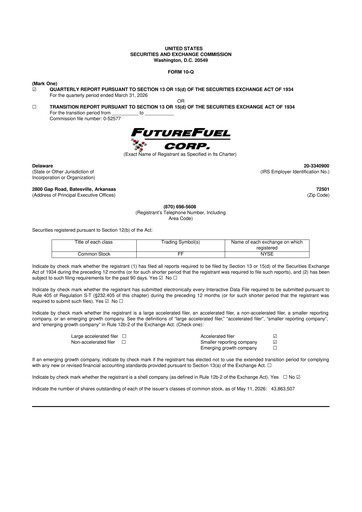 Thumbnail FutureFuel 10-Q Quarterly Report FY 