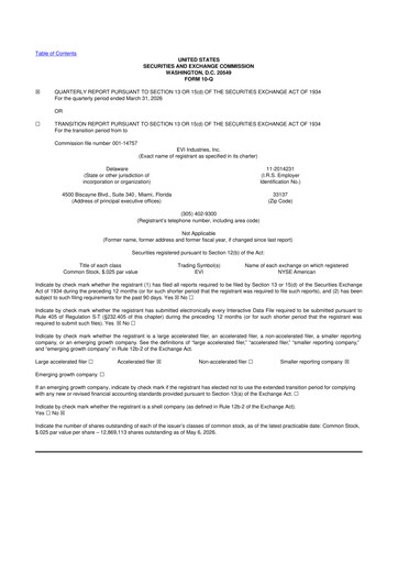 Vorschaubild EVI Industries 10-Q Quartalsbericht  