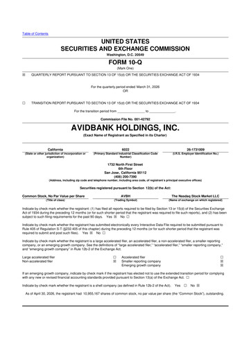 Thumbnail Avidbank Holdings 10-Q Quarterly Report FY2026 