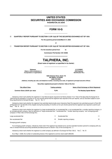 Thumbnail Talphera 10-Q Quarterly Report FY 