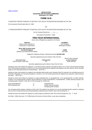 Thumbnail Trio-Tech International 10-Q Quarterly Report FY2026 Q3