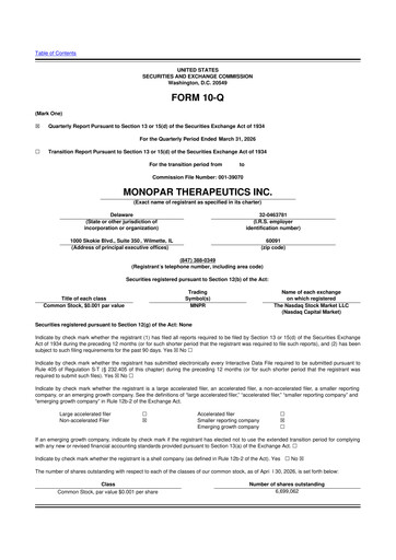 Vorschaubild Monopar Therapeutics 10-Q Quartalsbericht  