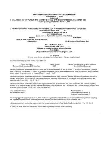 Thumbnail Clipper Realty 10-Q Quarterly Report FY 