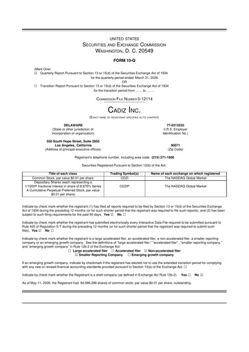 Thumbnail Cadiz Inc. 10-Q Quarterly Report FY 