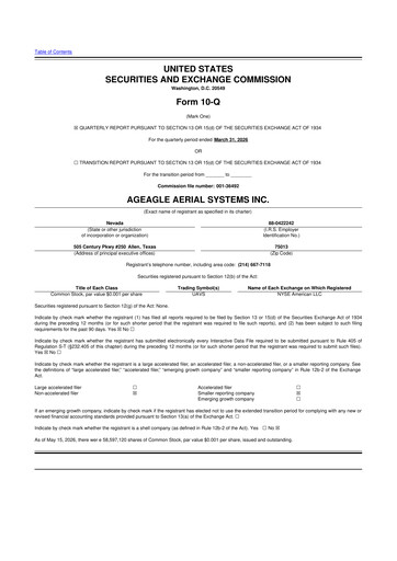 Thumbnail AgEagle Aerial Systems
 10-Q Quarterly Report FY 