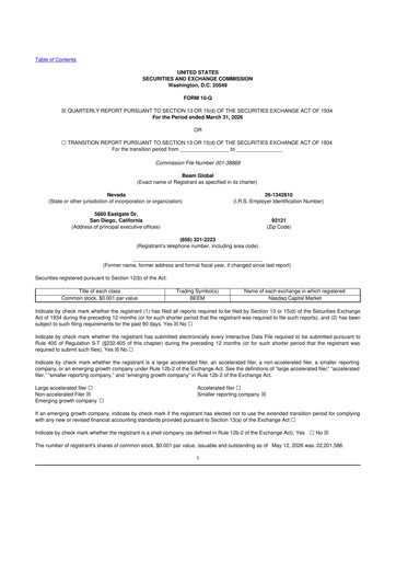 Thumbnail Beam Global 10-Q Quarterly Report FY 