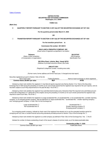 Vorschaubild Maui Land & Pineapple Company 10-Q Quartalsbericht  