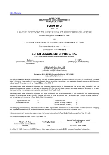 Thumbnail Super League Enterprise 10-Q Quarterly Report FY 