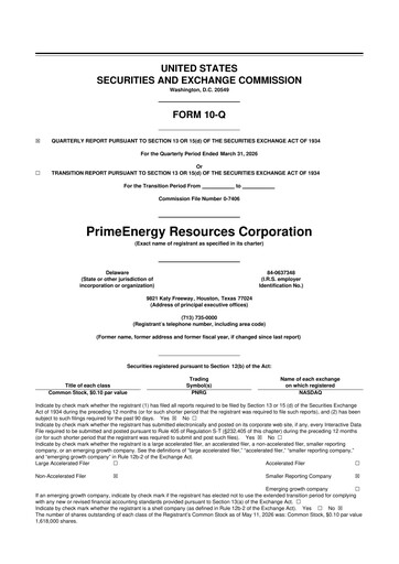 Vorschaubild PrimeEnergy Resources 10-Q Quartalsbericht  