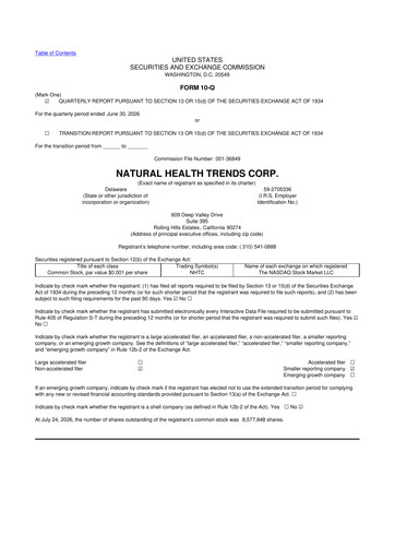 Thumbnail Natural Health Trends 10-Q Quarterly Report FY2026 