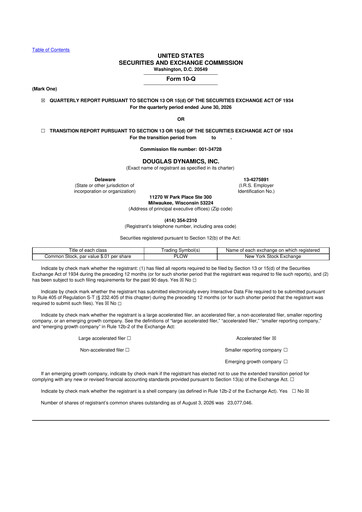 Miniature Douglas Dynamics
 10-Q Rapport trimestriel 2026 