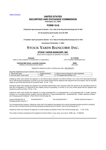 Thumbnail Stock Yards Bancorp 10-Q Quarterly Report FY2026 