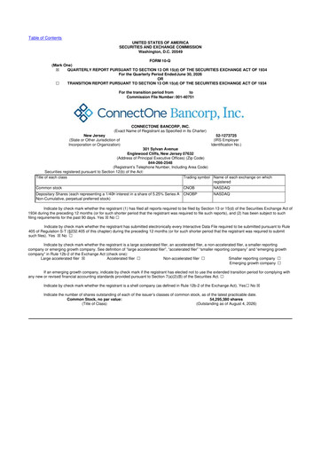 Miniature ConnectOne Bancorp 10-Q Rapport trimestriel 2026 