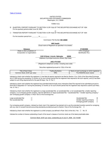 Miniature NRC Health
 10-Q Rapport trimestriel 2026 