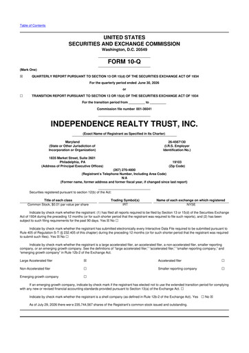Thumbnail Independence Realty Trust
 10-Q Quarterly Report FY2026 