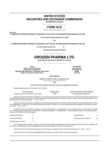 Thumbnail UroGen Pharma 10-Q Quarterly Report FY2026 
