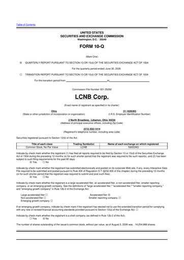 Miniature LCNB Corp.
 10-Q Rapport trimestriel 2026 