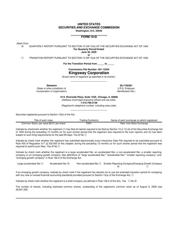 Thumbnail Kingsway Financial Services 10-Q Quarterly Report FY2026 