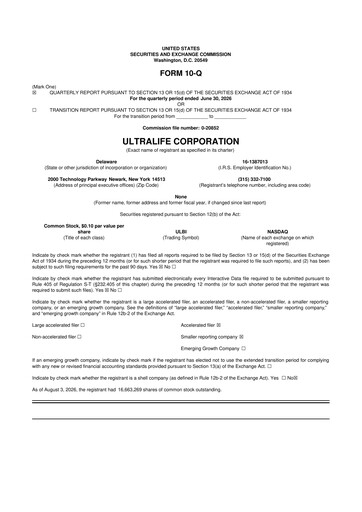 Miniature Ultralife Corporation 10-Q Rapport trimestriel 2026 