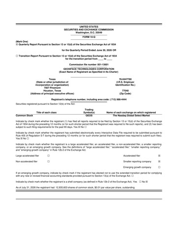 Thumbnail Geospace Technologies
 10-Q Quarterly Report FY2026 